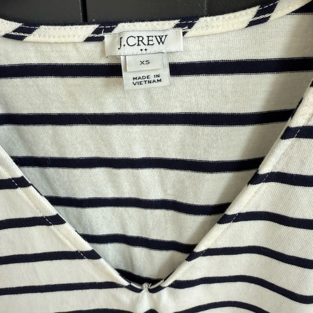 J. Crew White & Navy Striped V-Neck Flutter sleeve Cotton Top  • XS
